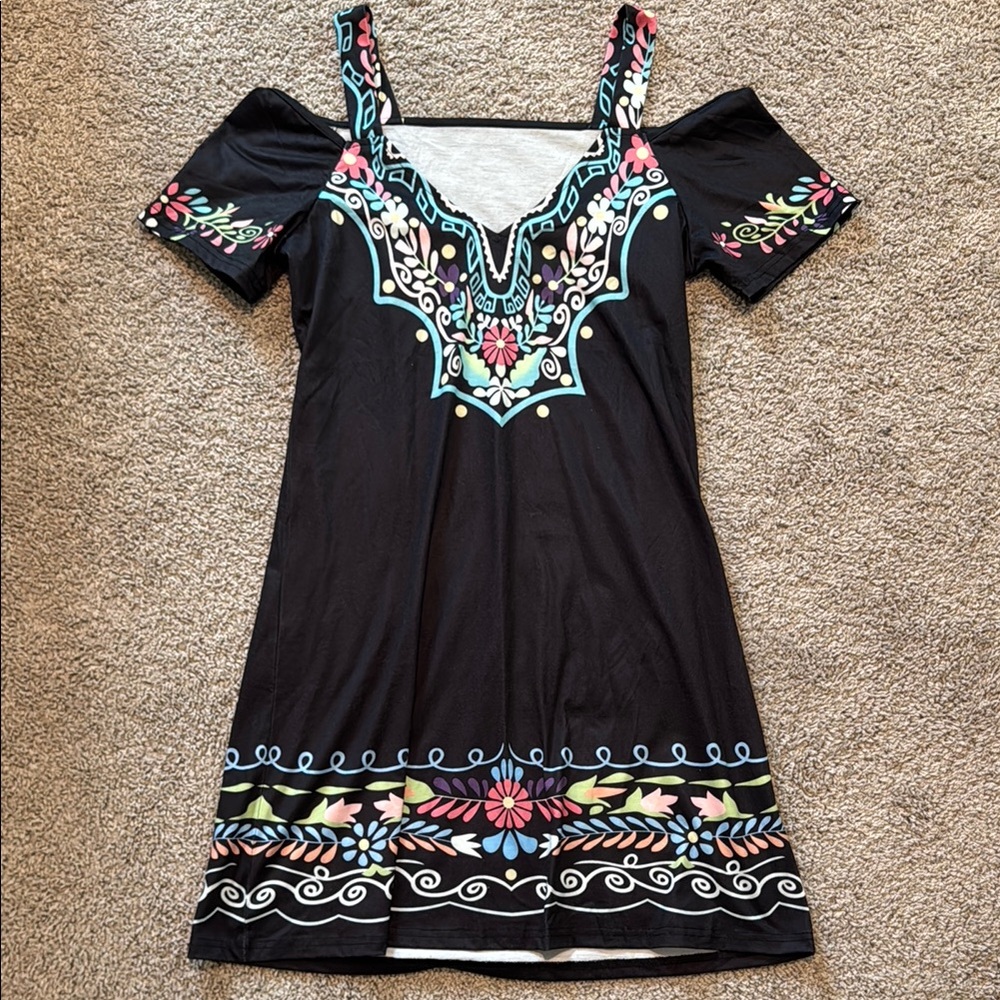 Black Dress with Colorful Design